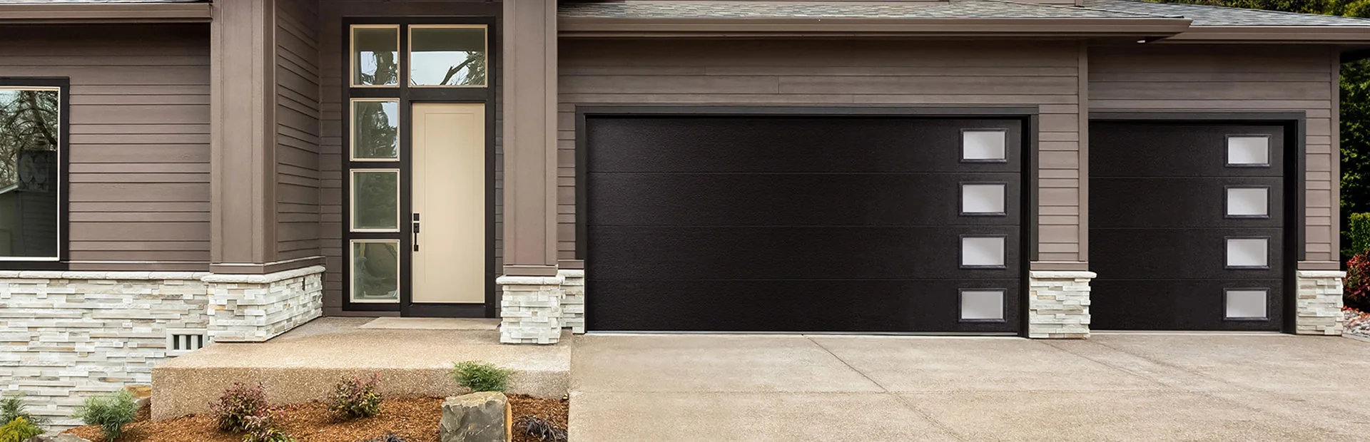 Amarr Lincoln black flush-panel steel garage doors